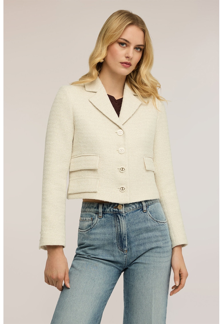 Sacou crop cu revere decupate - Bej deschis