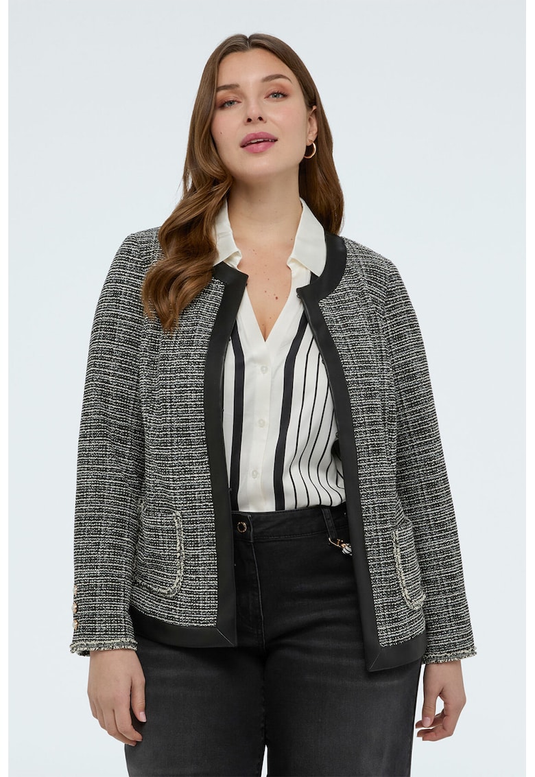 Sacou cu garnituri din piele sintetica - Alb/Negru