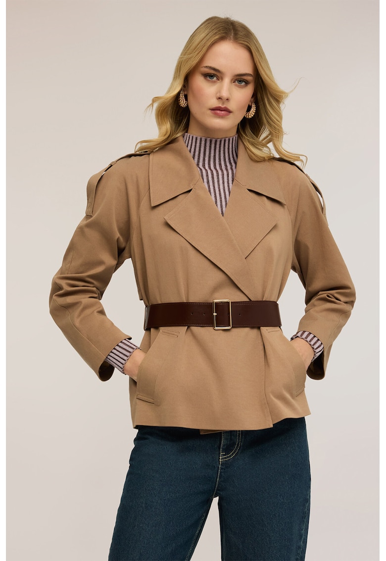 Trenci scurt cu o curea - Maro camel