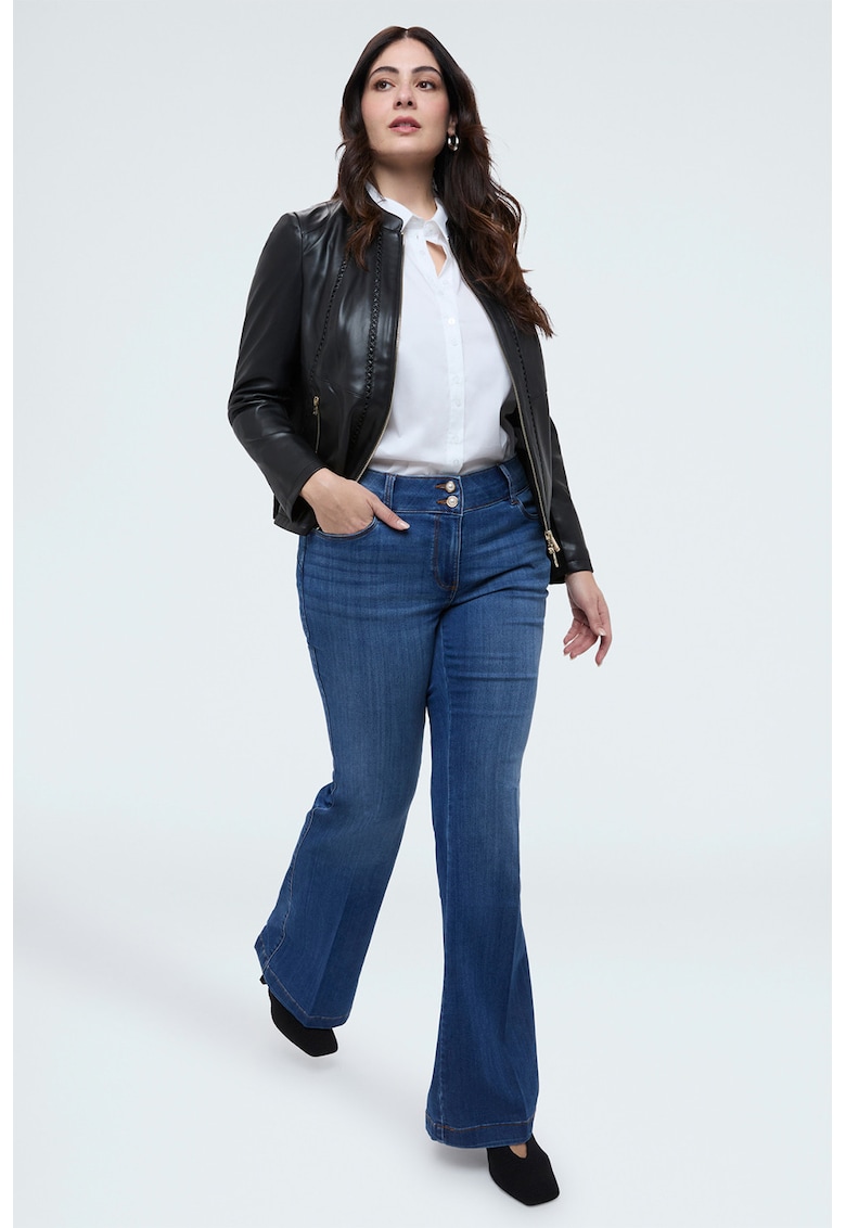 Jacheta din piele sintetica cu buzunare cu fermoar - Negru