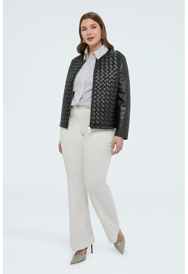 Jacheta din piele sintetica cu model tesut - Negru