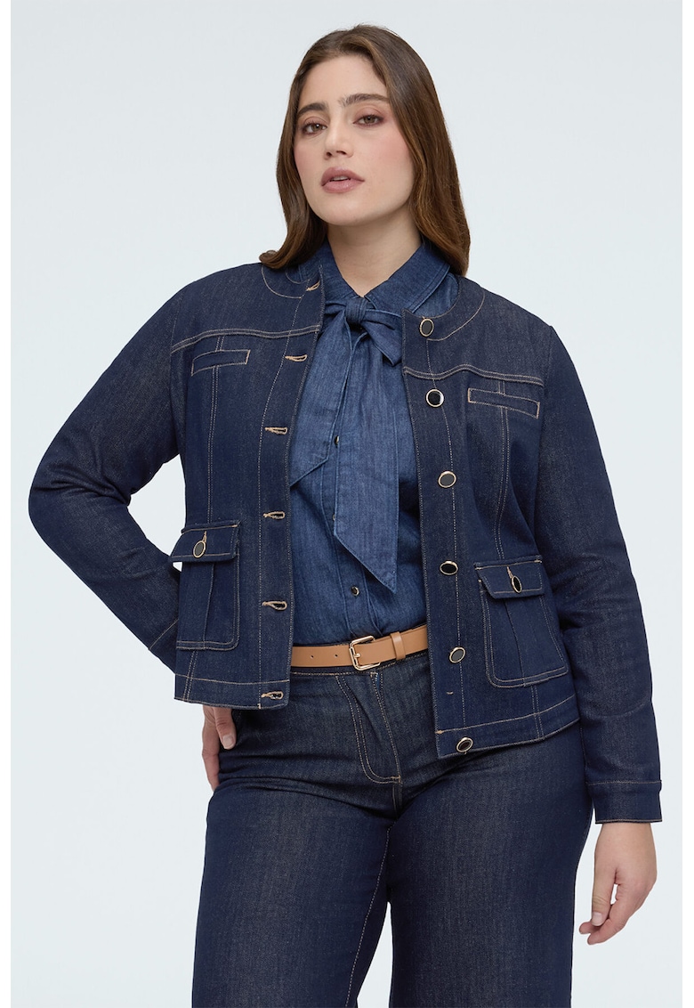 Jacheta din denim cu nasturi - Bleumarin