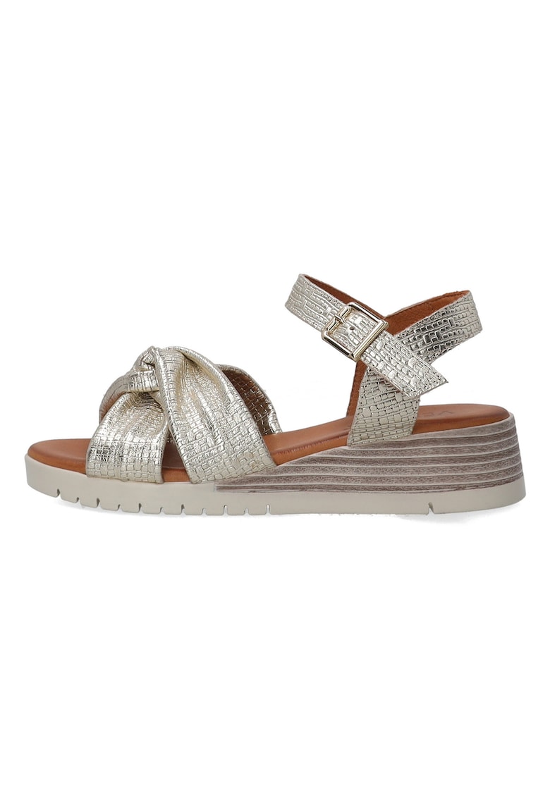 Sandale wedge din piele cu aspect metalizat