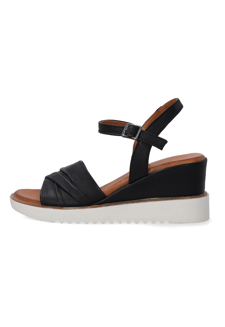 Sandale cu talpa wedge din piele cu catarama