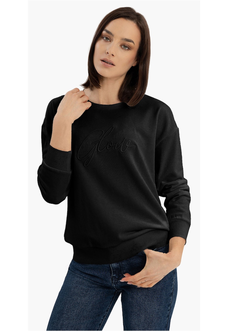 Bluza de trening cu inscriptie brodata pe piept - Regular Fit - B-Glow - negru - Negru
