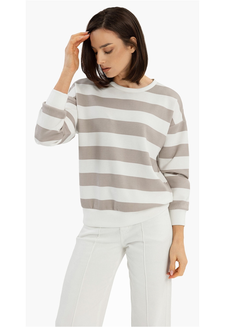 Bluza de trening dama cu dungi - Comfort Fit - B-Magne - alb-bej - Alb/Bej