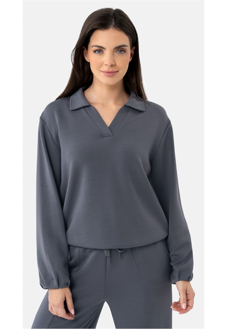 Bluza de trening dama cu guler - decolteu in V - uni - Regular Fit - B-Nalia - grafit - Gri grafit