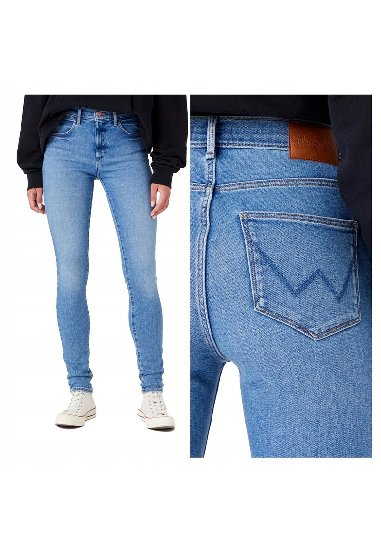 Blugi Dama - High Rise Skinny Jeans - Skinny Fit - Talie Inalta - Fermoar - Lungi - 5 Buzunare - Bumbac - Albastru - Albastru