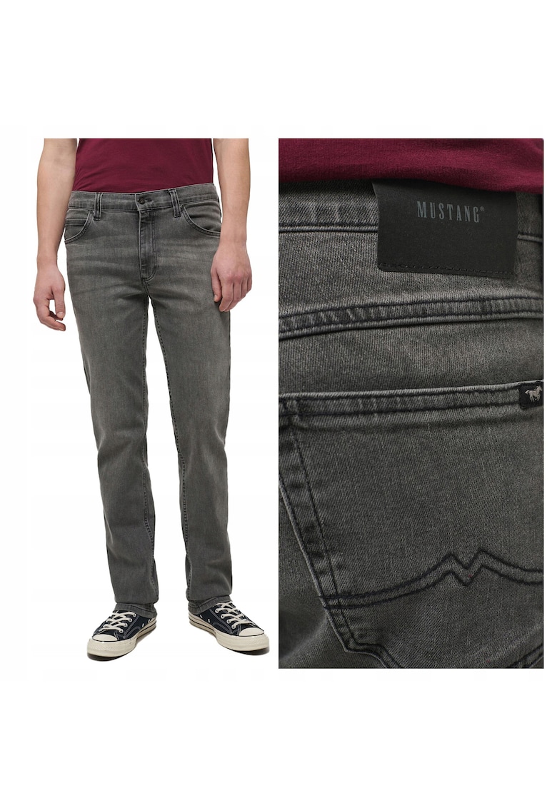 Blugi Barbati - Tramper Straight - Loose Fit - Talie Medie - Fermoar - Lungi - 5 Buzunare - Bumbac - Negru - Gri