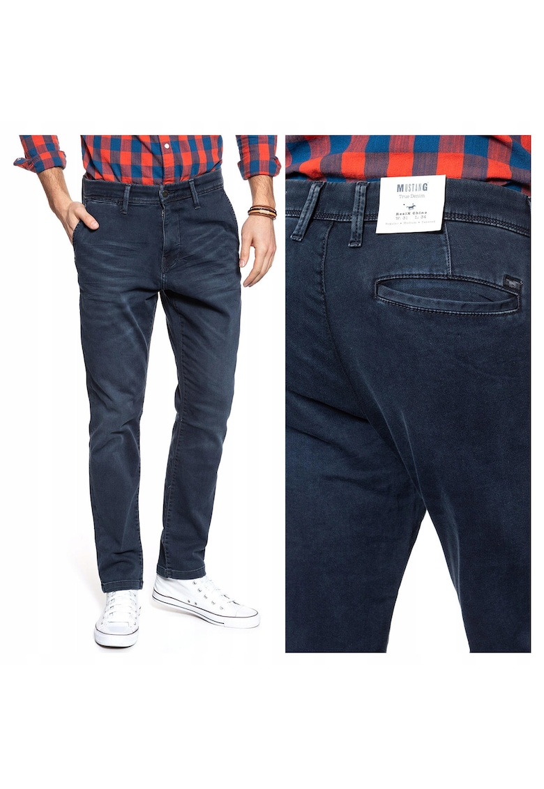 Blugi Barbati - Relax Chino - Slim Fit - Talie Medie - Fermoar - Lungi - 5 Buzunare - Bumbac - Albastru - Albastru