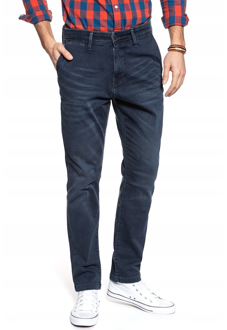 Blugi Barbati - Relax Chino - Slim Fit - Talie Medie - Fermoar - Lungi - 5 Buzunare - Bumbac - Albastru - Albastru