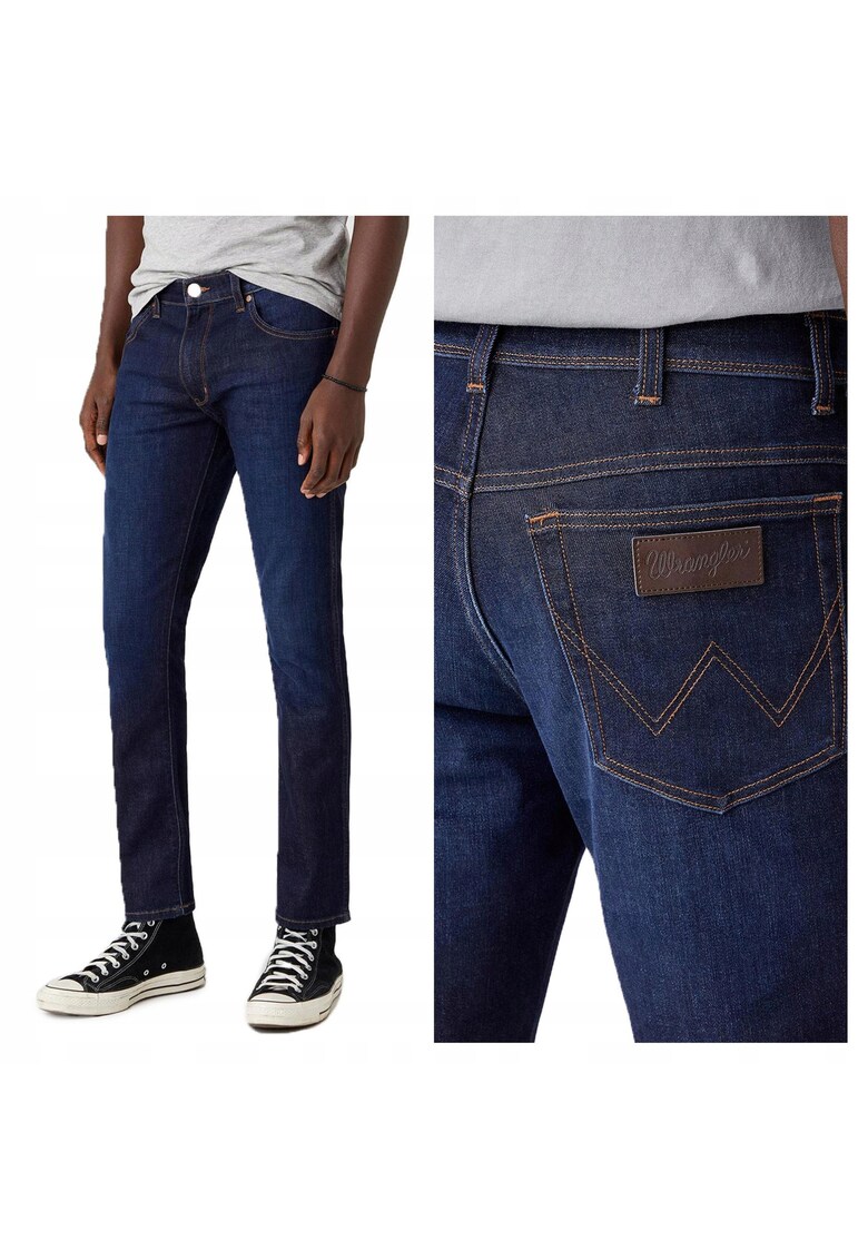 Blugi Barbati - Texas Slim Slim Fit - Talie Medie - Fermoar - Lungi - 5 Buzunare - Bumbac - Albastru - Albastru