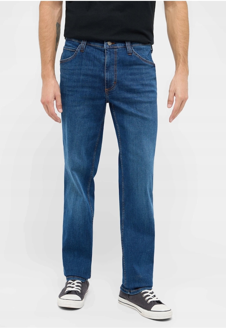 Blugi Barbati - Straight Fit - Talie Medie - Fermoar - Lungi - 5 Buzunare - Bumbac - Albastru - Albastru