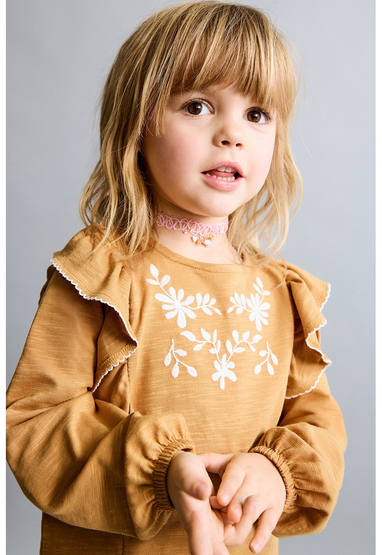 Bluza cu broderii florale - Alb/Portocaliu stins