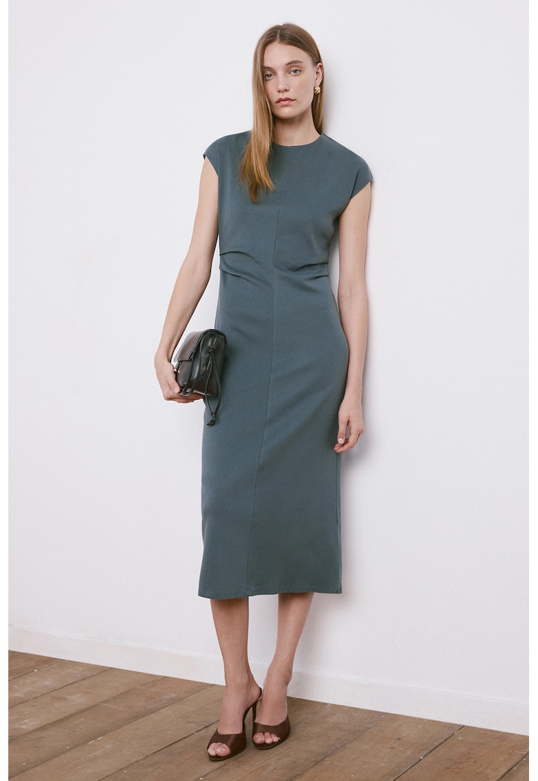 Rochie midi cu detaliu drapat - Albastru prafuit