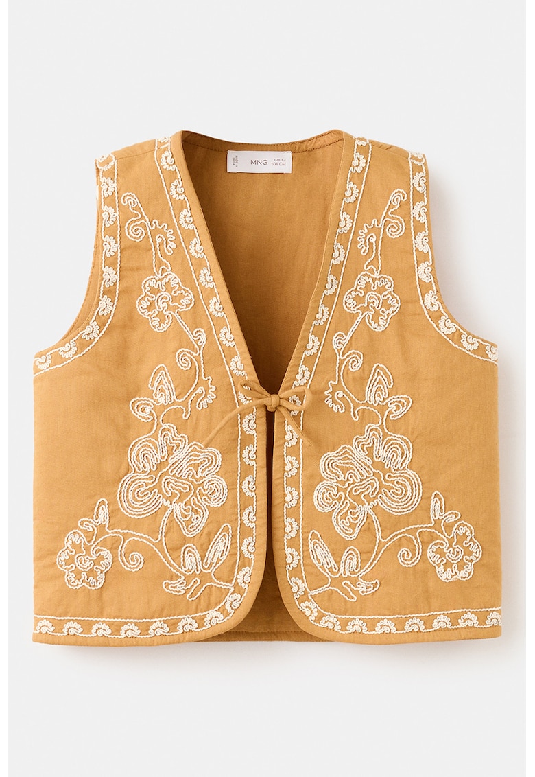 Vesta cu broderii florale - Alb/Portocaliu pal