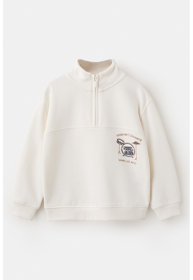 Bluza de trening cu fenta cu fermoar si imprimeu pe partea din spate - Bej deschis