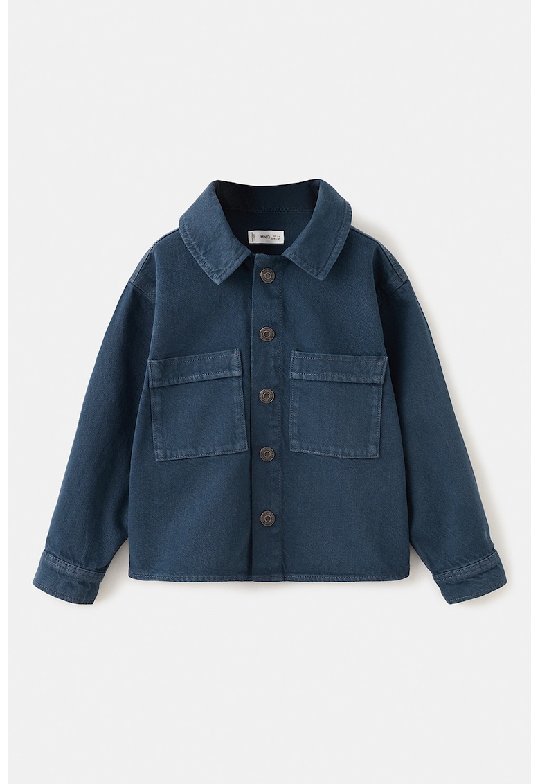 Jacheta din denim cu buzunare cu clapa - Albastru inchis