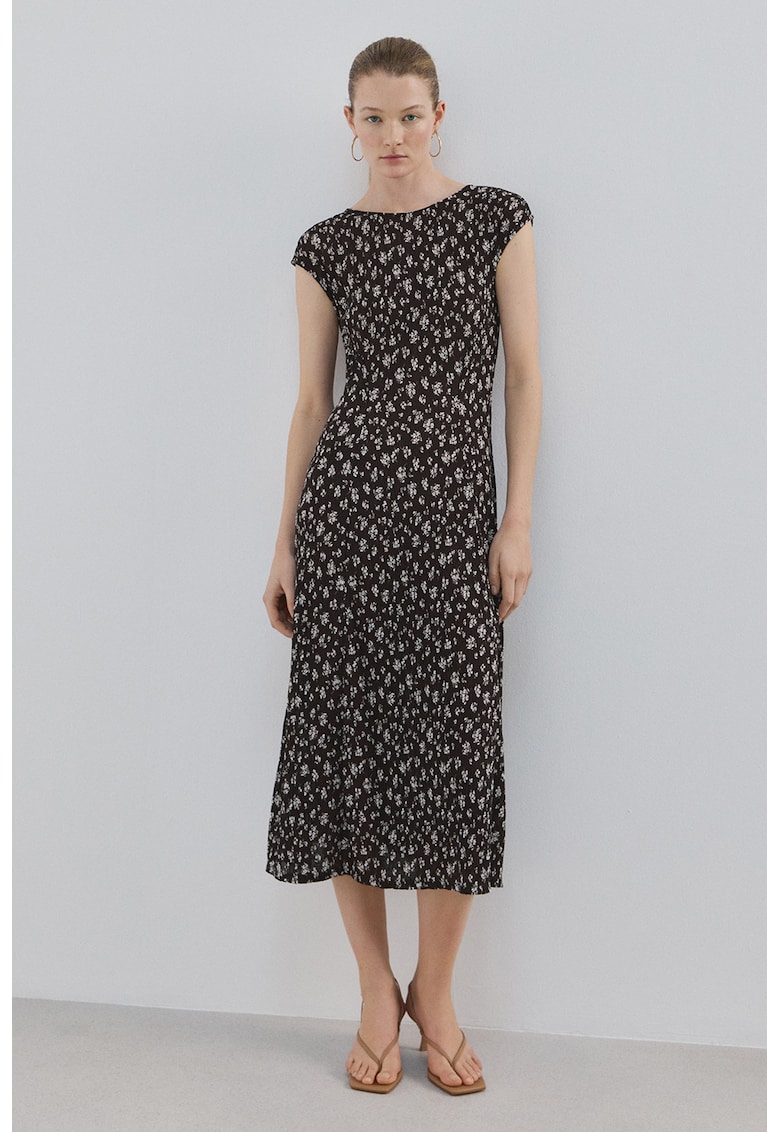 Rochie midi cu model floral - Alb/Maro inchis