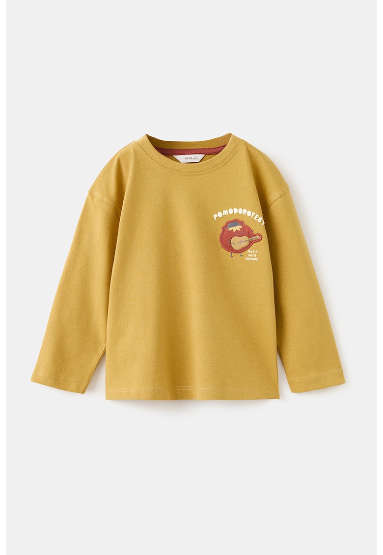 Bluza din bumbac cu decolteu la baza gatului - Alb murdar/Galben mustar