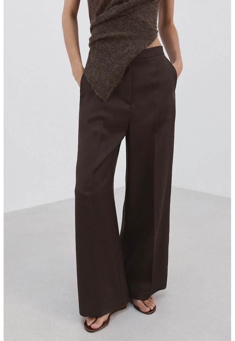 Pantaloni din amestec de lyocell cu croiala ampla - Maro inchis/Maro pamantiu