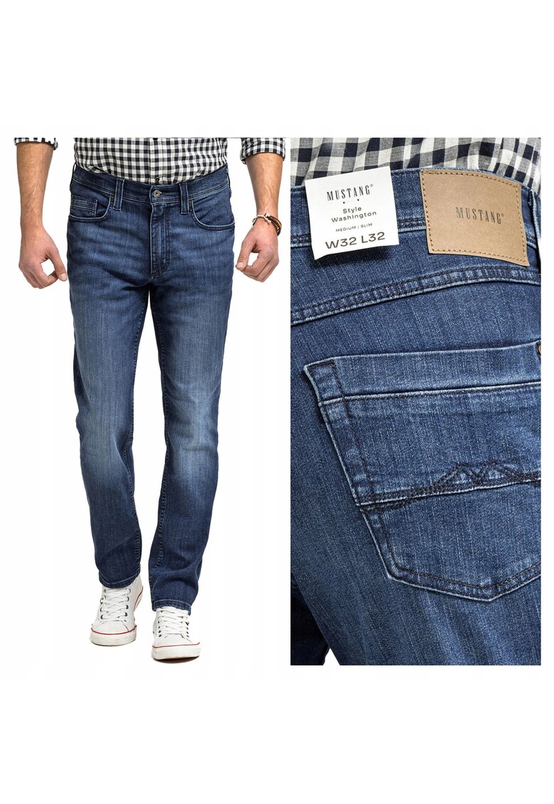 Blugi Barbati - Washington - Straight Fit - Talie Medie - Fermoar - Lungi - 5 Buzunare - Bumbac - W36-L32 US - Albastru