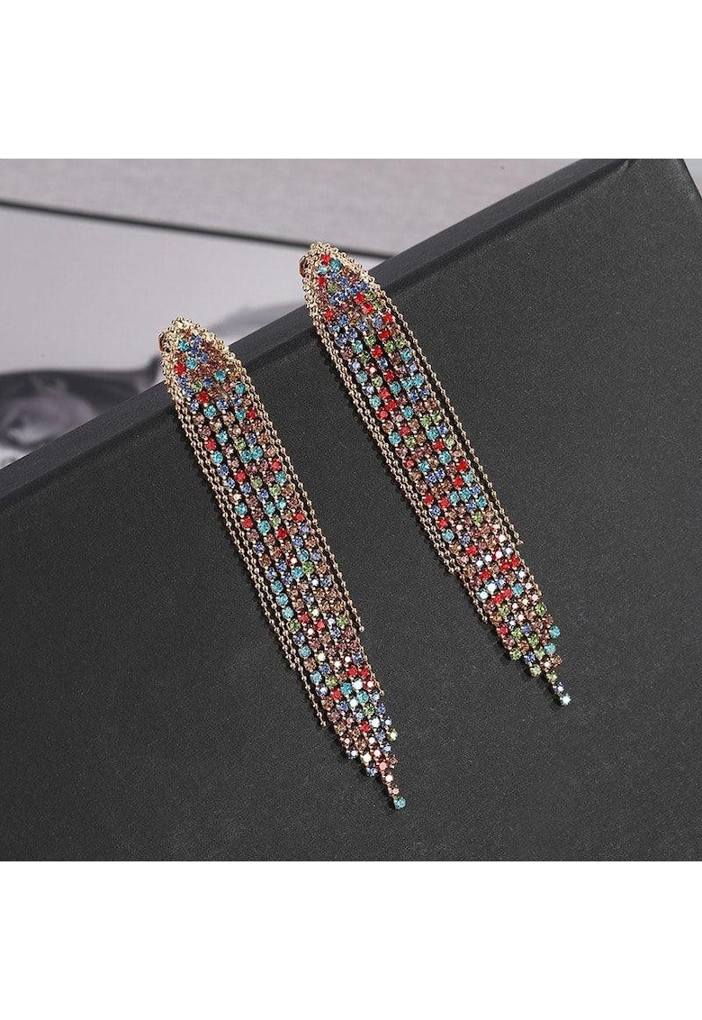 Cercei aurii - lungi - cu clips si pietre multicolore - Elan C2