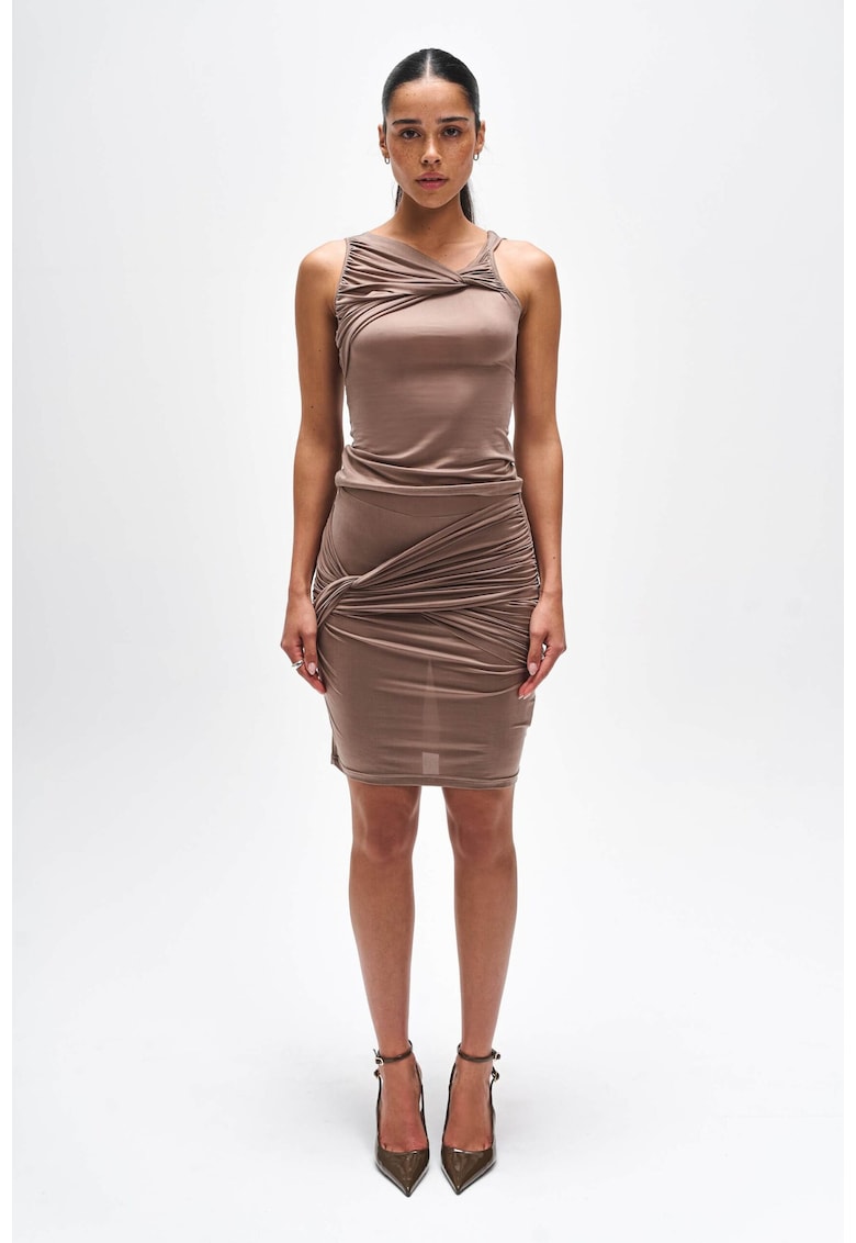 fusta dama din cupro material cu aspect de matase - Mocca