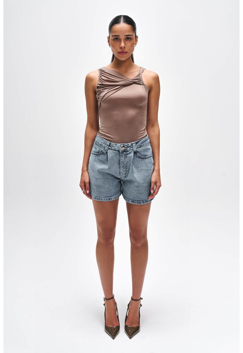 bluza dama din cupro material cu aspect de matase - Maro/Bej