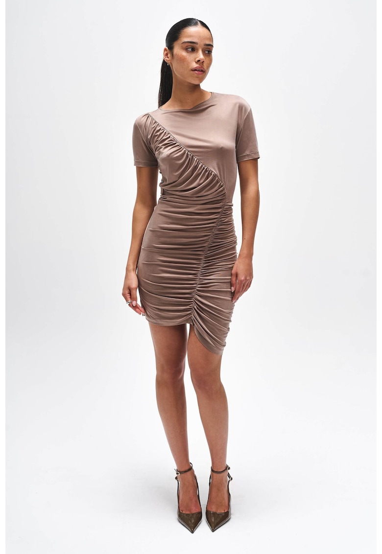 rochie dama din cupro material cu aspect de matase - Mocca