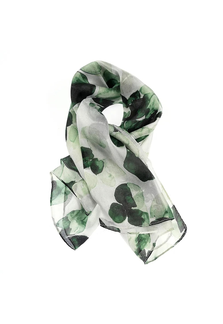 Esarfa din matase naturala cu imprimeu verde floral 50 x 50 cm