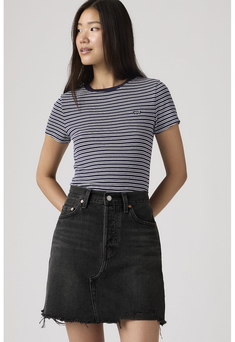 Tricou slim fit de bumbac Essential - Alb/Bleumarin