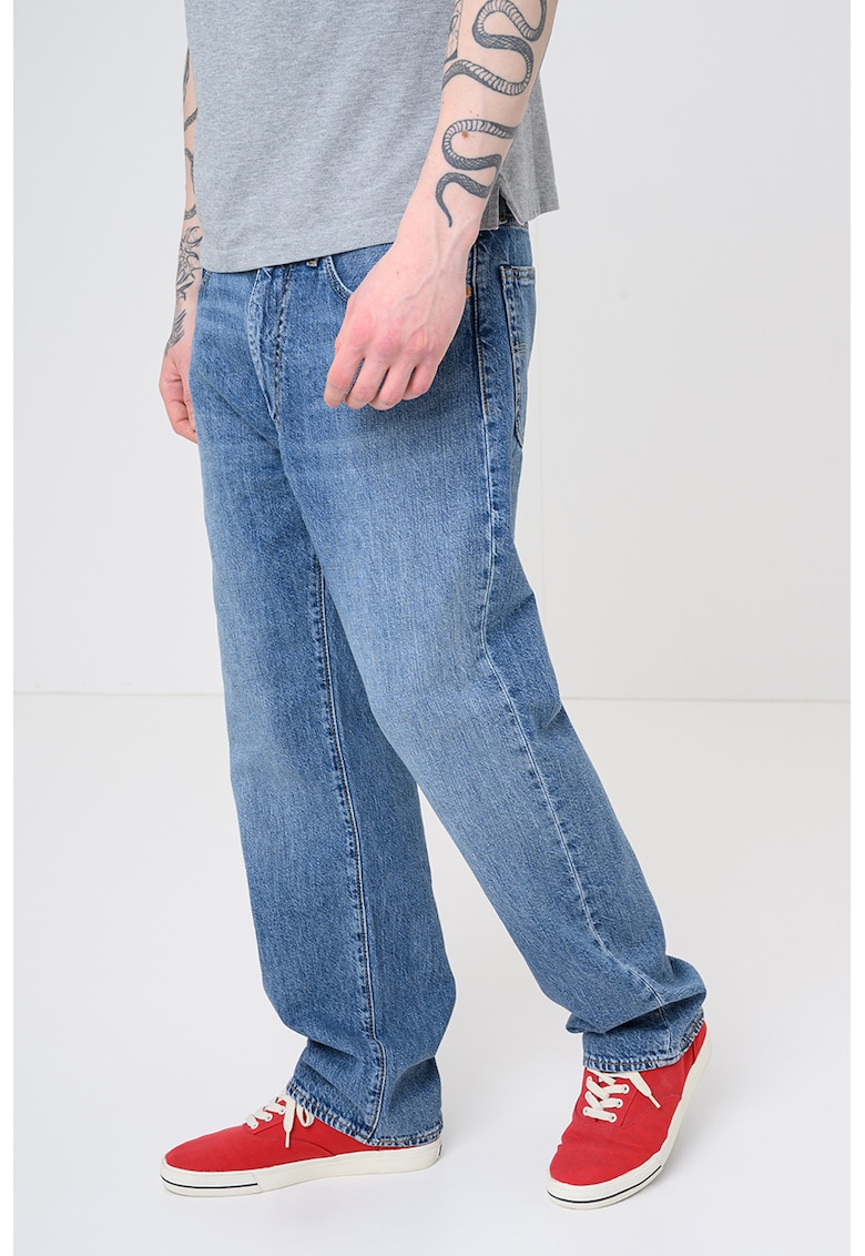 Blugi relaxed fit cu croiala dreapta 555 - Albastru melange
