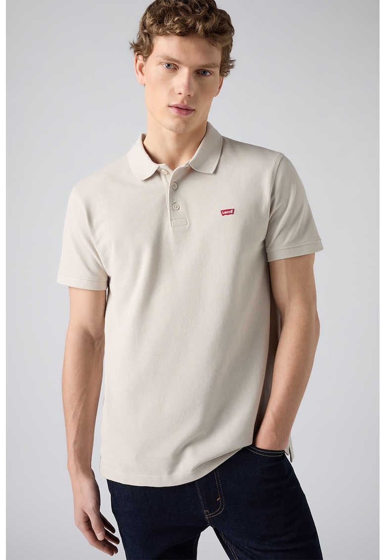 Tricou polo uni de bumbac - Alb fildes