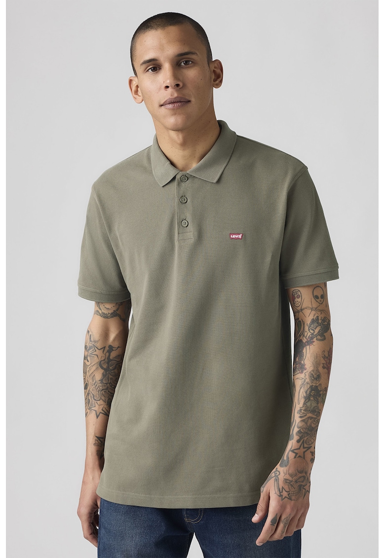 Tricou polo uni de bumbac - Kaki inchis