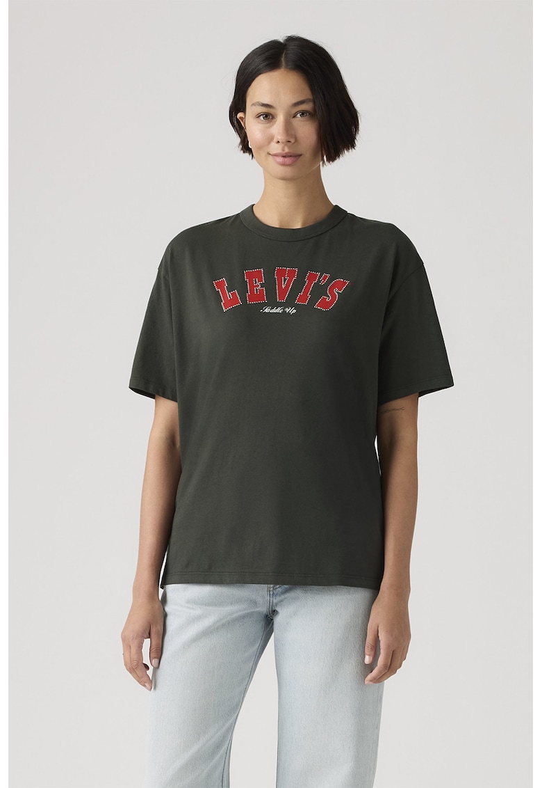 Tricou lejer din bumbac cu imprimeu - Gri inchis