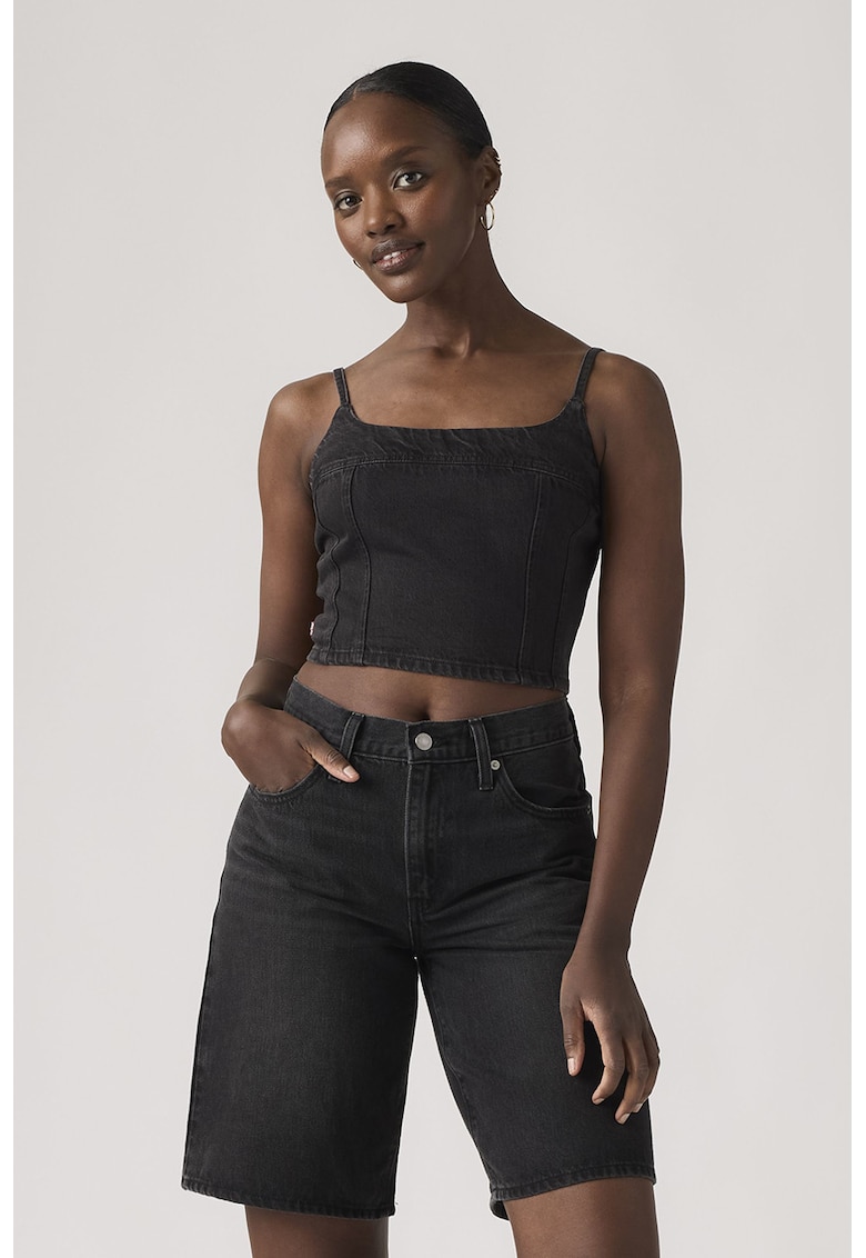 Top crop din denim Jadine - Gri antracit
