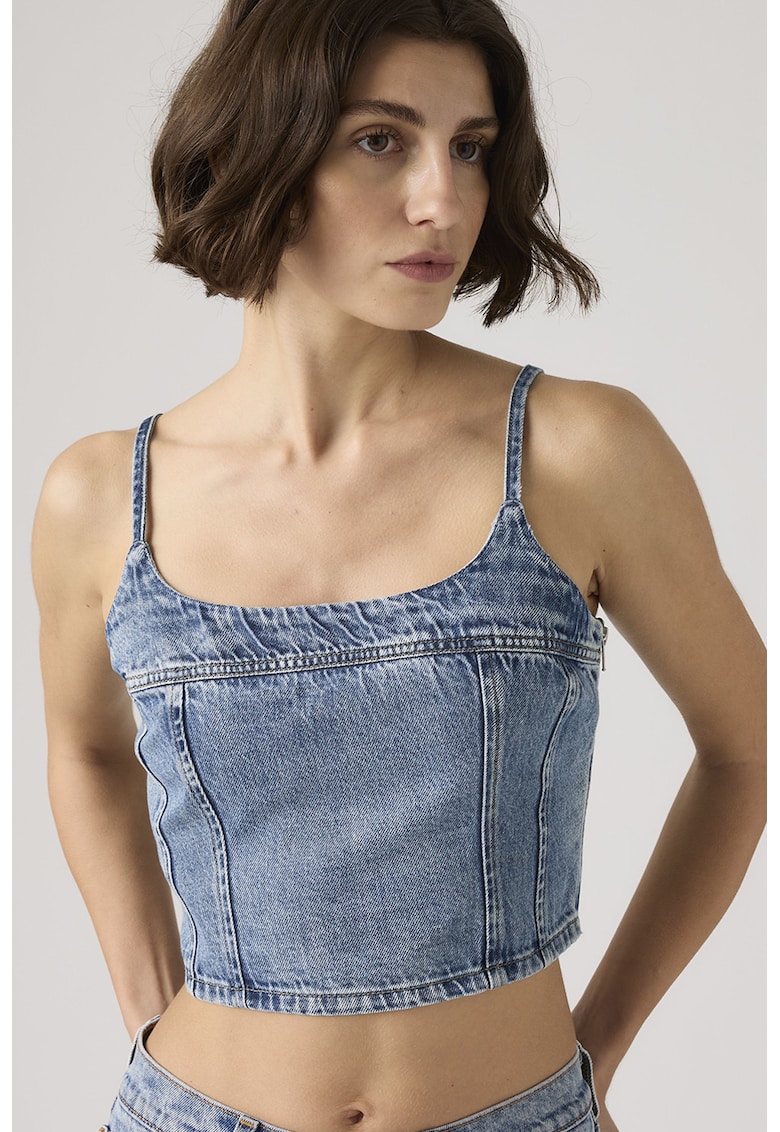 Top crop din denim Jadine - Albastru