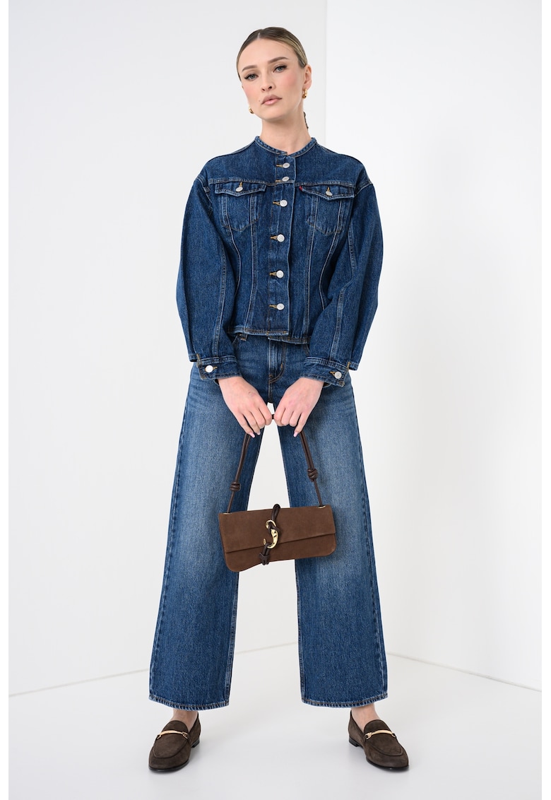 Jacheta cambrata din denim - Albastru inchis