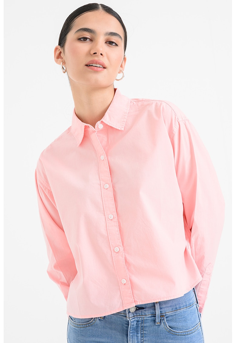 Camasa crop din bumbac - Roz pastel