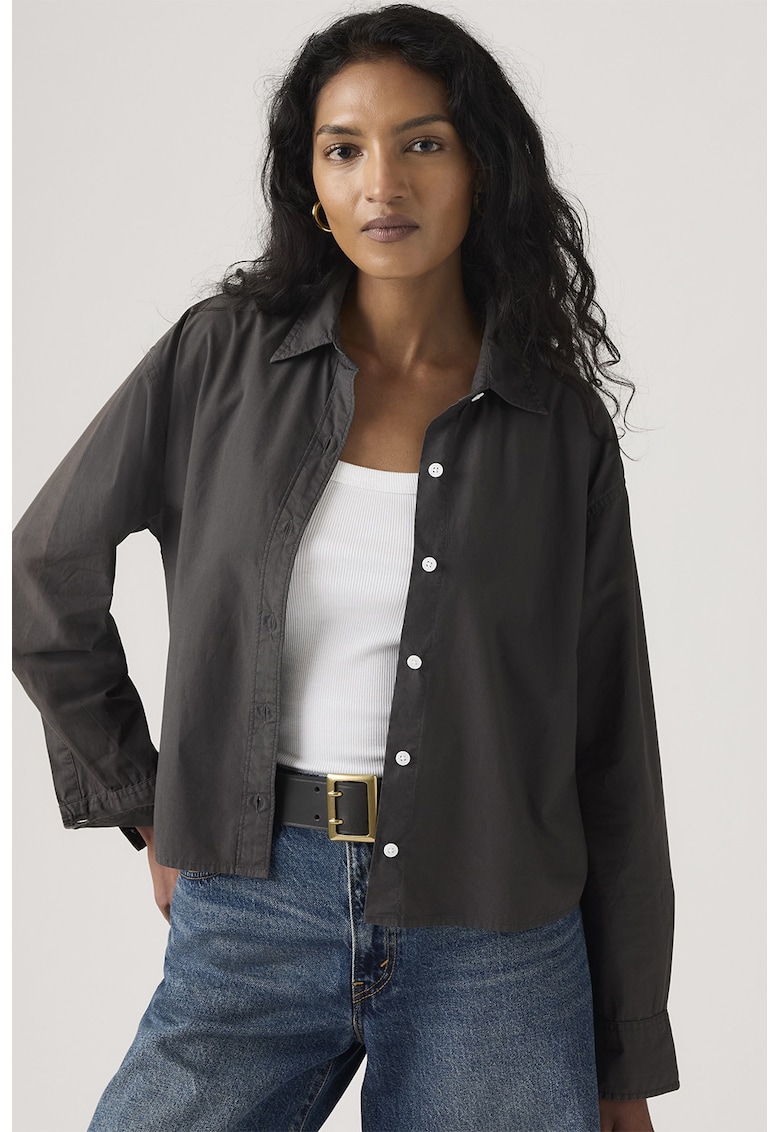 Camasa crop din bumbac - Gri inchis