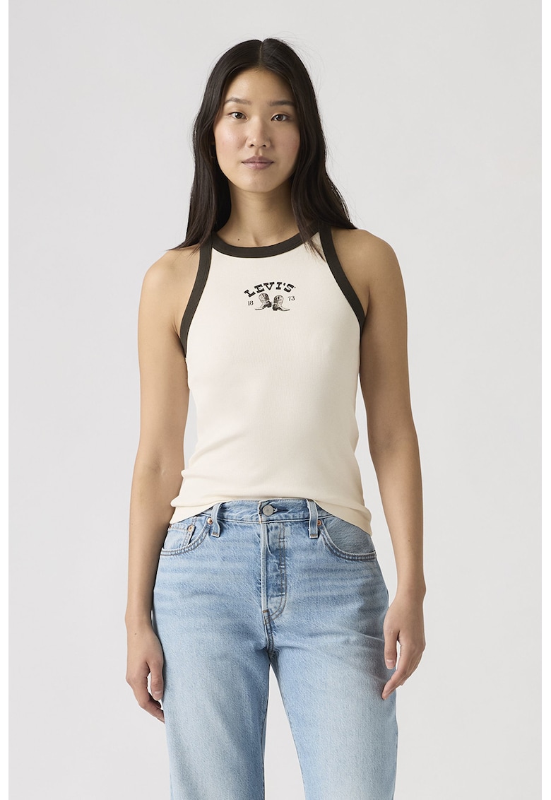 Top cu logo - Negru stins/Alb murdar