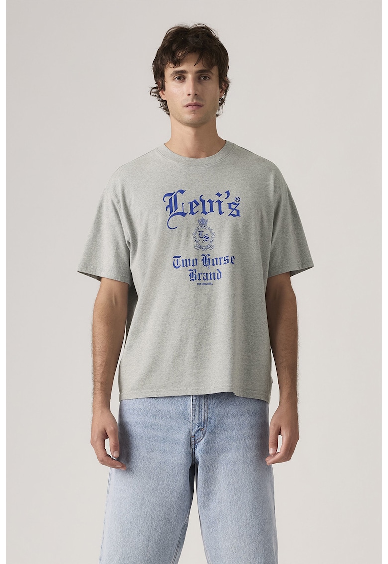 Tricou lejer din bumbac cu imprimeu - Gri melange