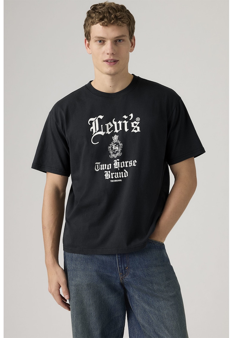 Tricou lejer din bumbac cu imprimeu - Negru