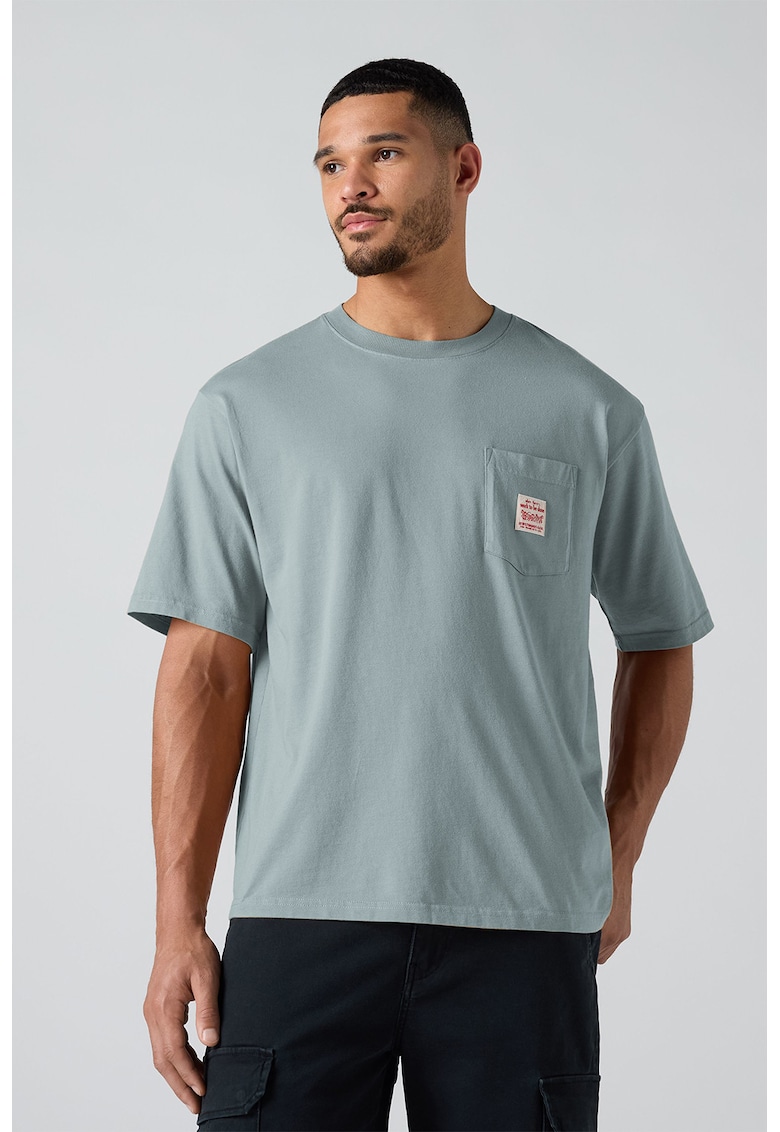 Tricou lejer cu buzunar pe piept - Albastru prafuit