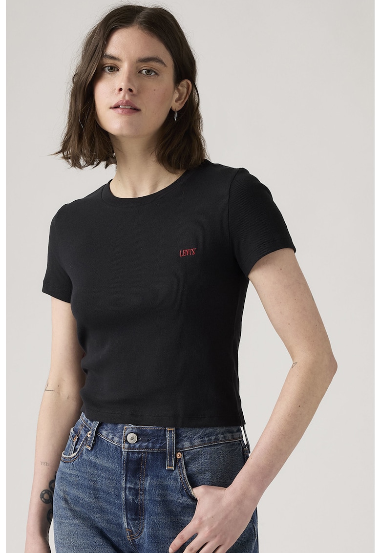 Tricou crop cu croiala cambrata - Negru stins