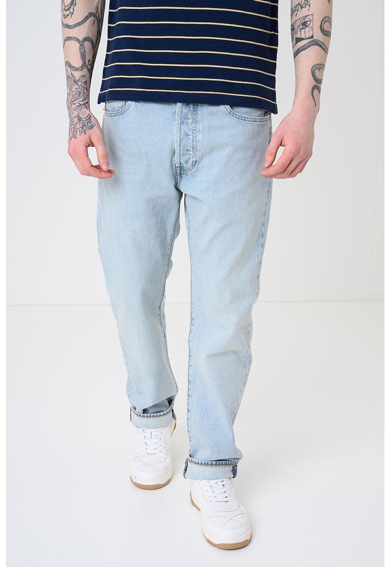Blugi relaxed-fit cu talie medie - Albastru deschis melange/Albastru