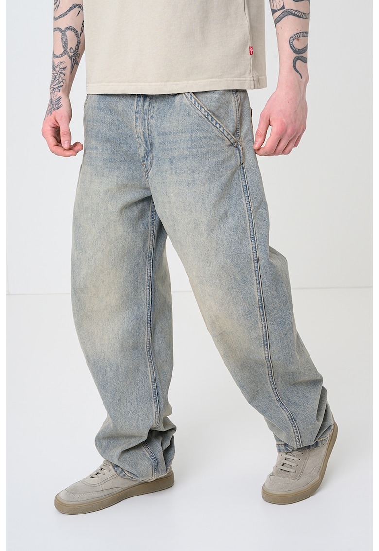 Blugi relaxed-fit cu buzunare - Albastru prafuit/Alb murdar