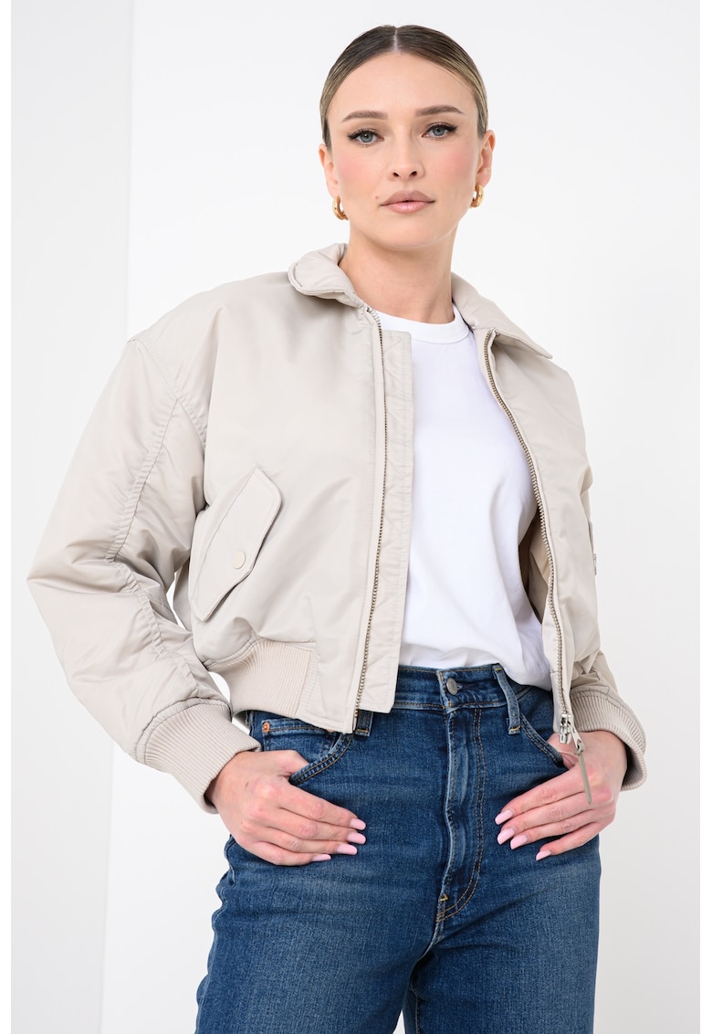 Jacheta bomber crop - Alb fildes