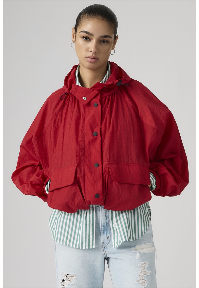 Jacheta crop din nailon Simone - Rosu